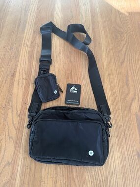 RBX Black Compact Crossbody Messenger Bag with Detachable Pouch